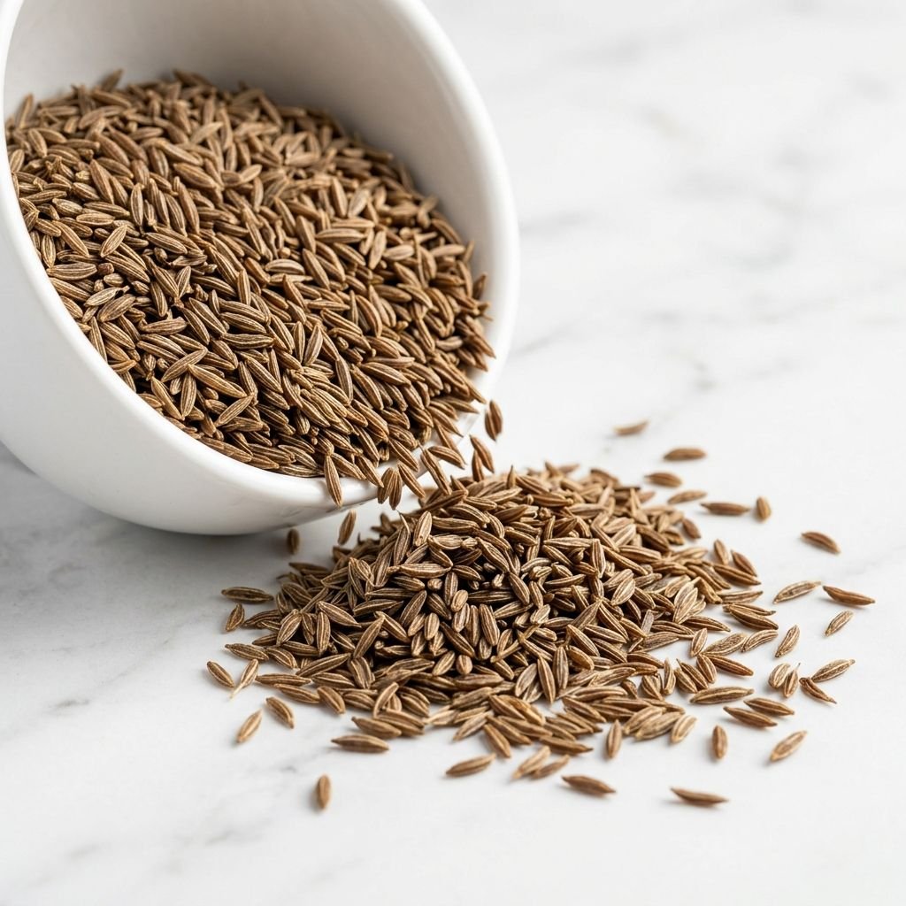 Cumin seeds spilling from a bowl